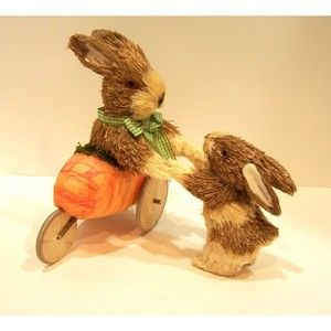 Handcrafted Pine Needle Bunnies Rabbits Want a Ride Carrot Cart Easter Holiday